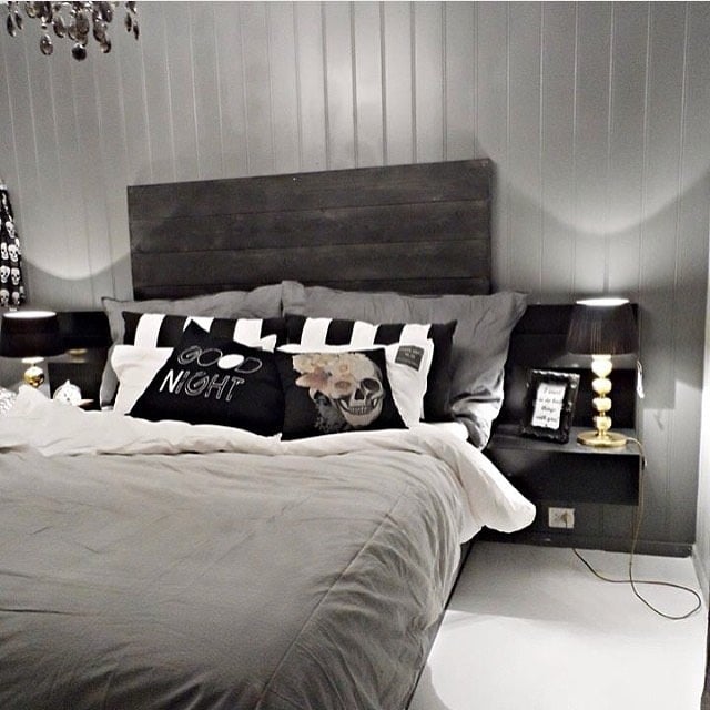 21. Dark Grey and Black Bedroom with Edgy Monochrome Styling - white, grey and black bedroom ideas