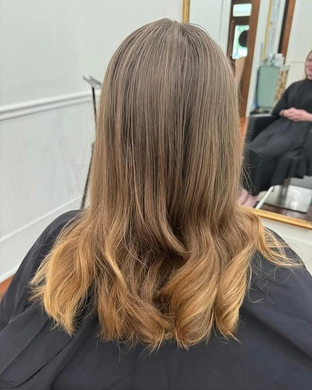 2. Mushroom Bronde Layered Blowout - Long Textured Layers