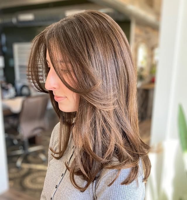 3. Soft Cocoa Brown Feathered Layers - Long Textured Layers