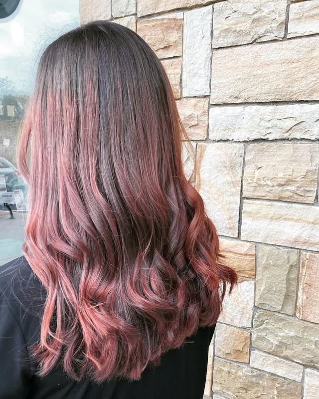 8. Dusty Rose Textured Waves - Long Textured Layers