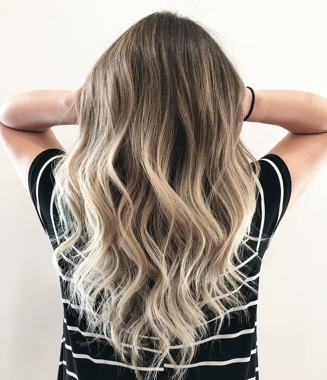 10. Smoky Blonde Root Melt Layers - Long Textured Layers