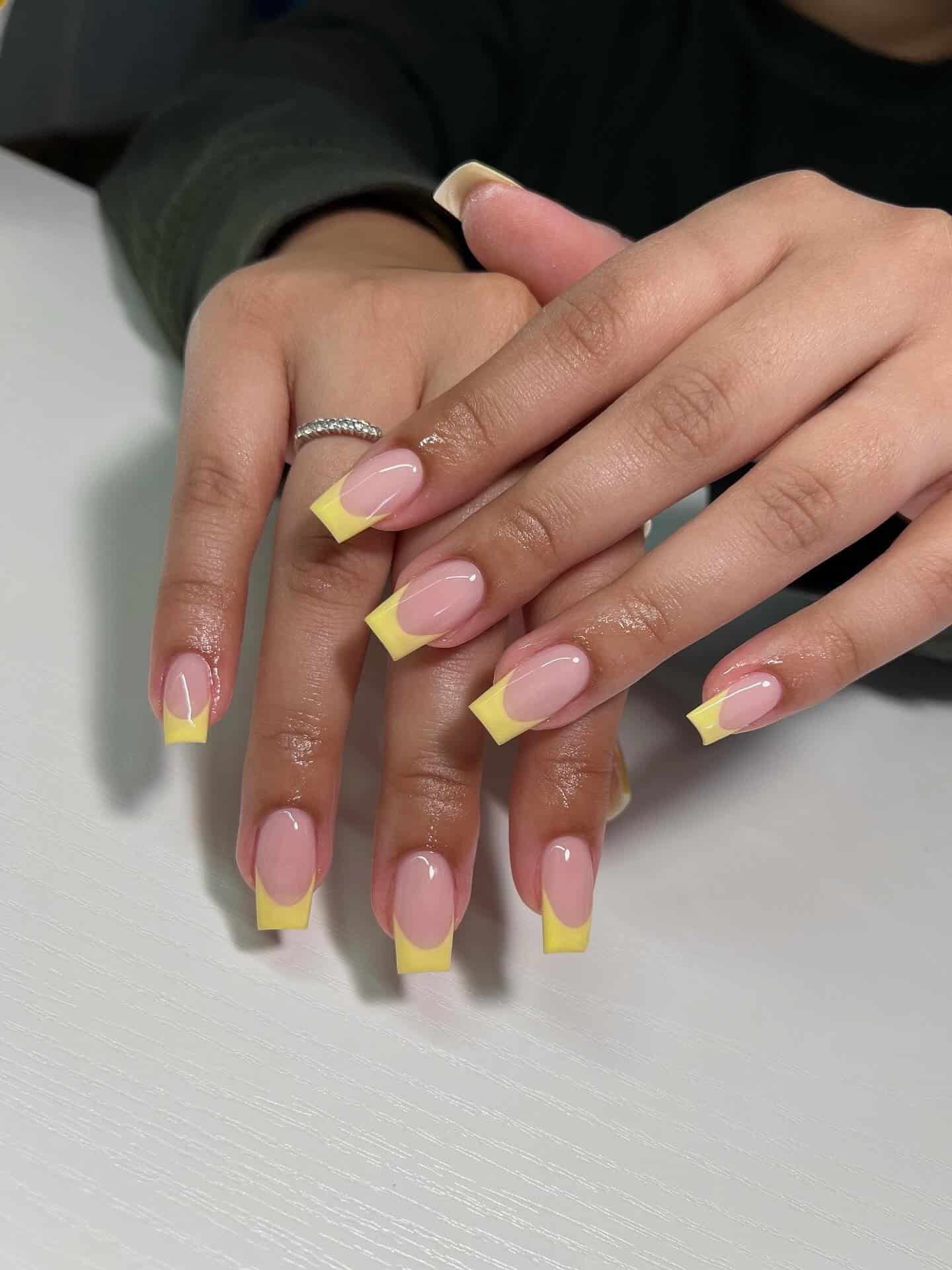 7. Pastel Yellow French Square Nails - french nail ideas