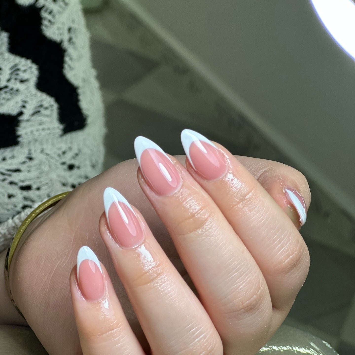 8. White V French Almond Nails - french nail ideas