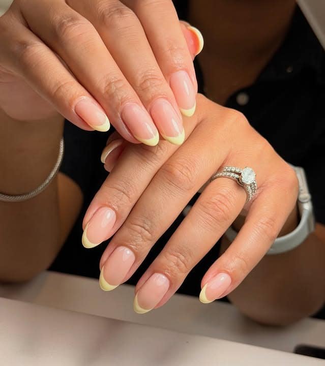 9. Sheer Lemon French Almond Nails - french nail ideas