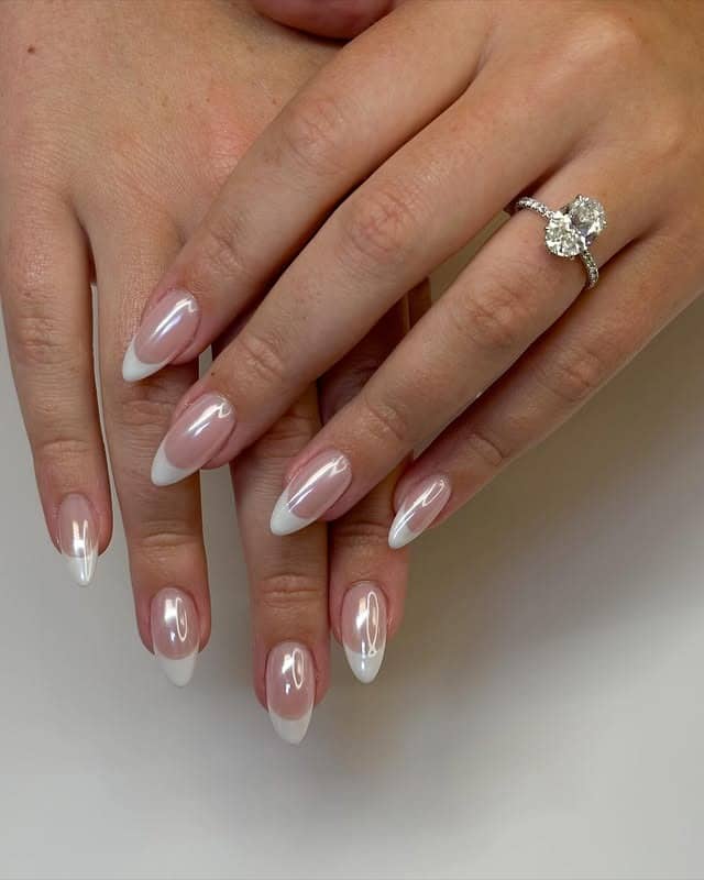 22. Pearlescent White French Almond Nails - french nail ideas