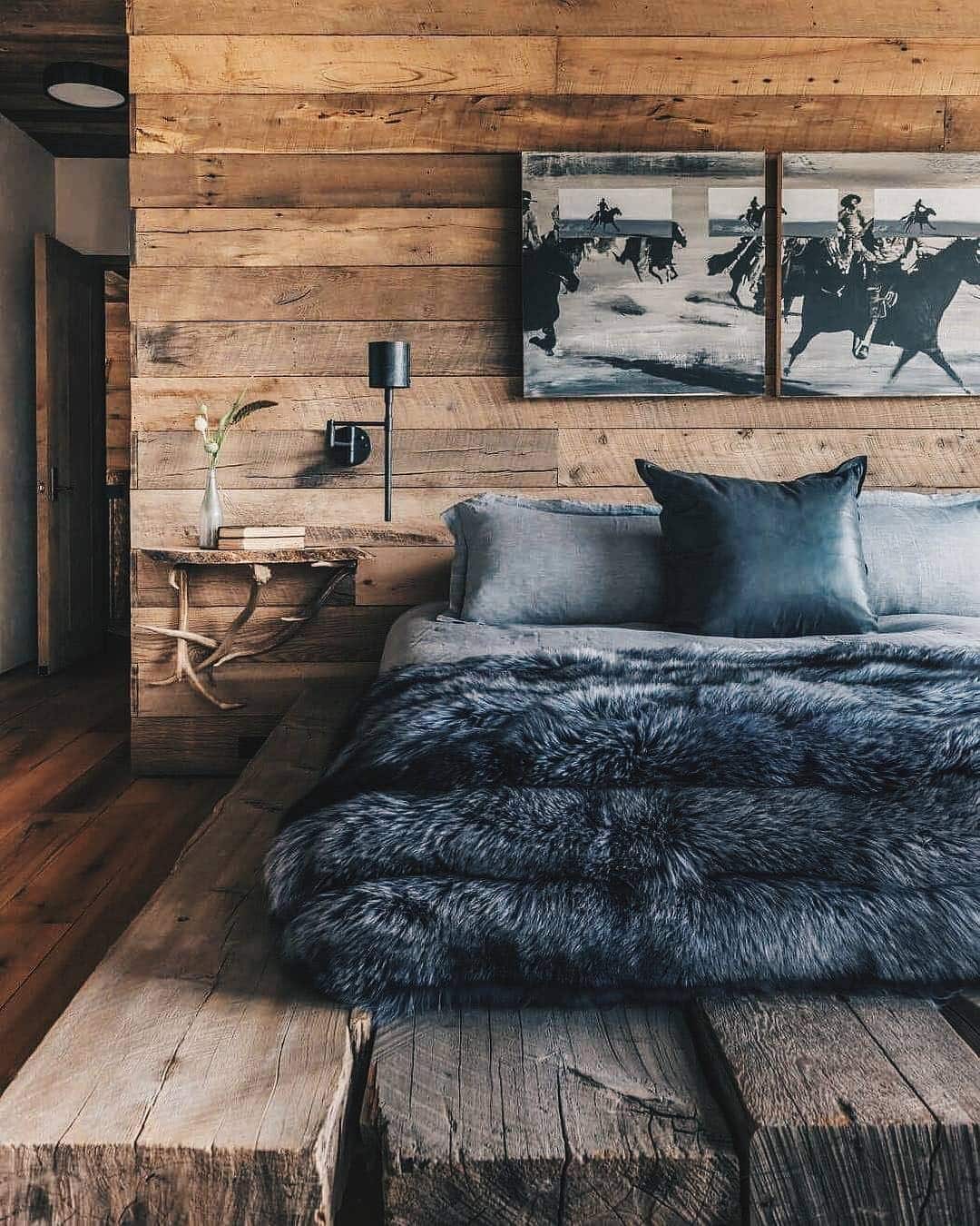1. Rustic Charcoal Industrial Bedroom with Reclaimed Wood Walls - industrial bedroom ideas