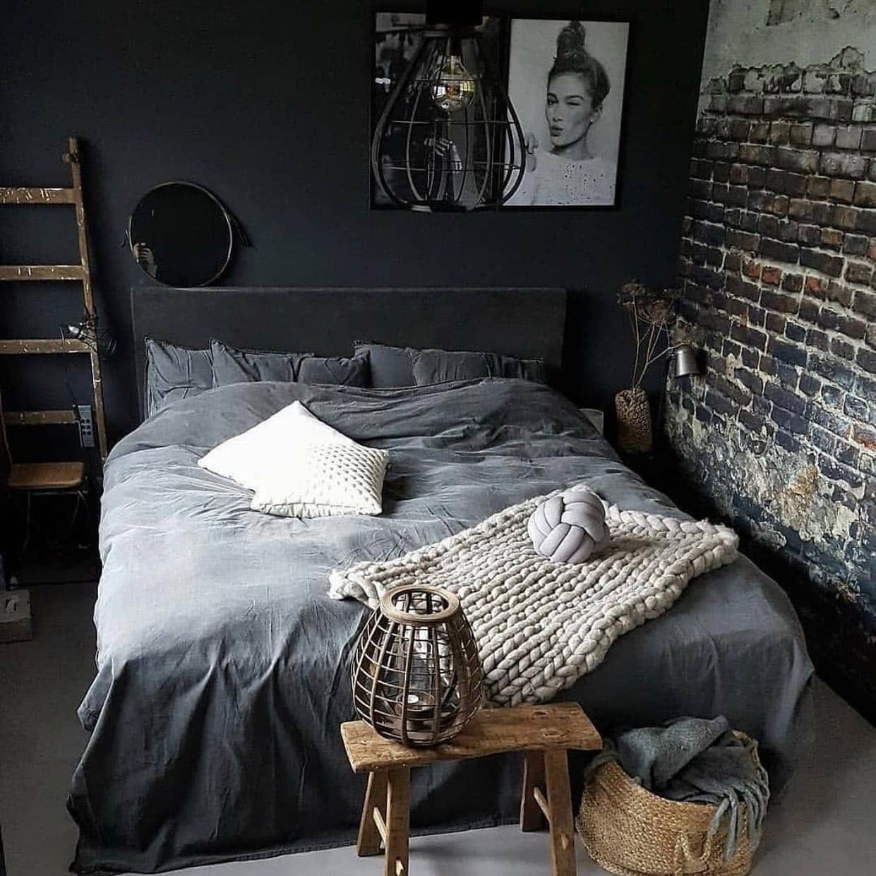 2. Moody Black Industrial Loft Bedroom - industrial bedroom ideas