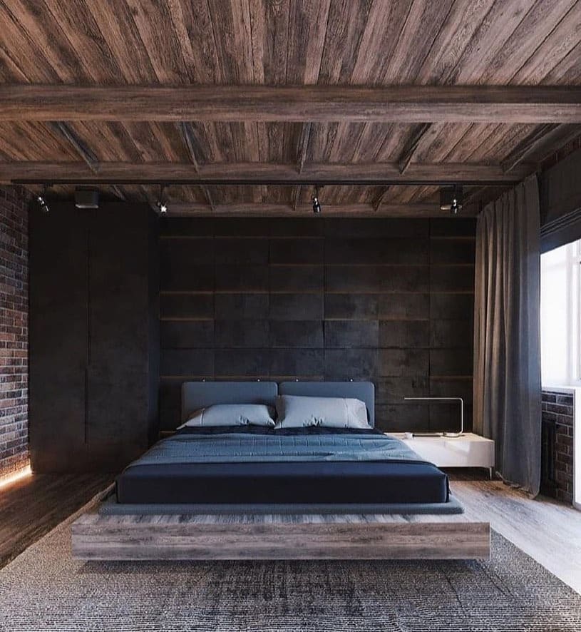 6. Minimal Dark Wood Industrial Bedroom - industrial bedroom ideas