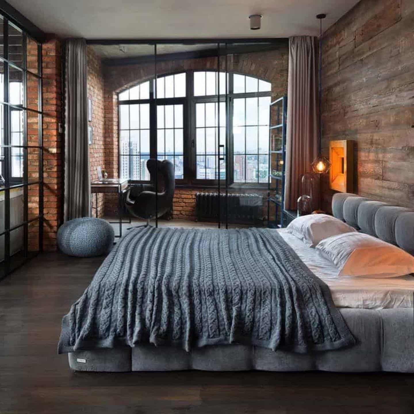 10. Industrial Apartment Bedroom with Urban Loft Style - industrial bedroom ideas