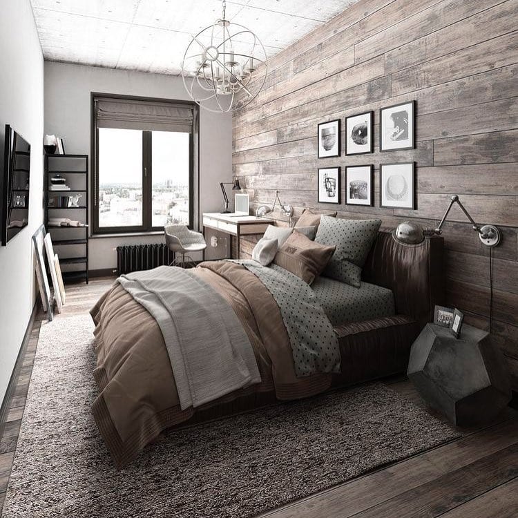 13. Rustic Industrial Bedroom in Warm Taupe and Gray - industrial bedroom ideas