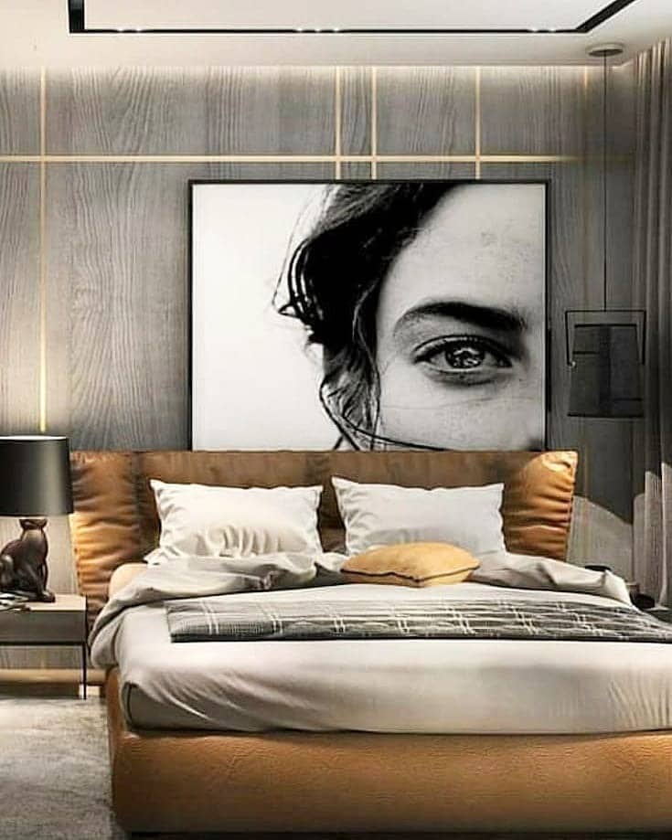 15. Luxury Industrial Bedroom in Gray and Camel - industrial bedroom ideas