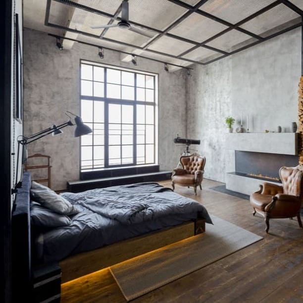 22. Minimal Concrete Industrial Bedroom in Gray and Black - industrial bedroom ideas