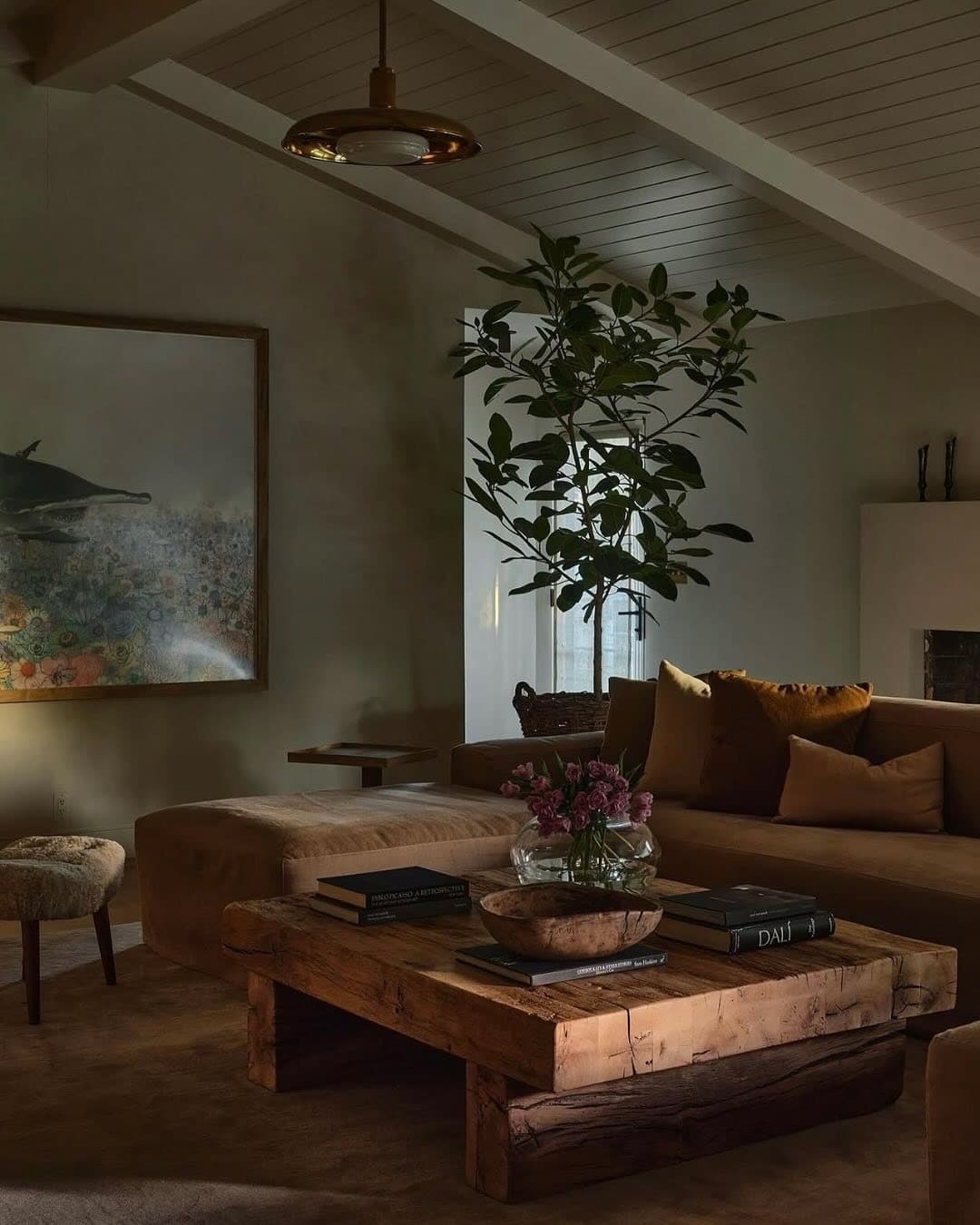 4. Rustic Brown Moody Living Room with Low Lighting - moody living room ideas