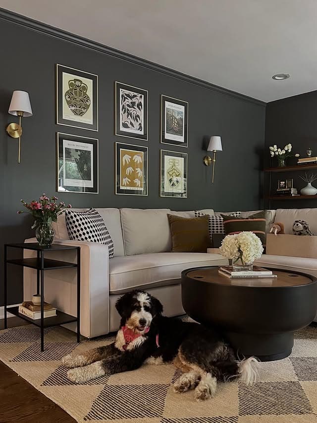 6. Charcoal Gallery Wall Living Room - moody living room ideas