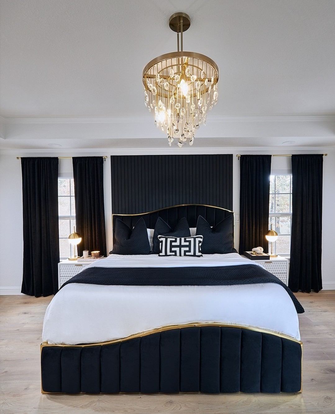 2. Black, White, and Gold Glam Bedroom - white and gold bedroom ideas