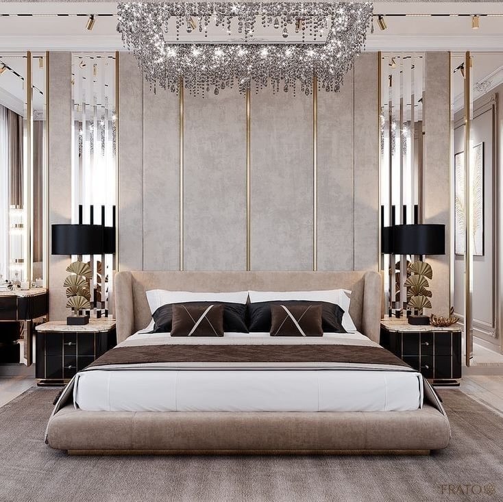 3. Taupe, White, and Gold Luxury Bedroom - white and gold bedroom ideas
