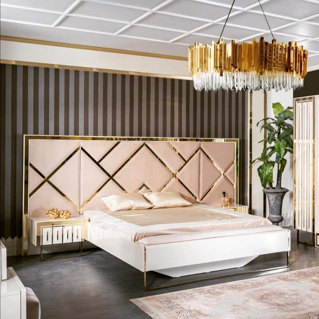 6. Blush White and Gold Contemporary Bedroom - white and gold bedroom ideas