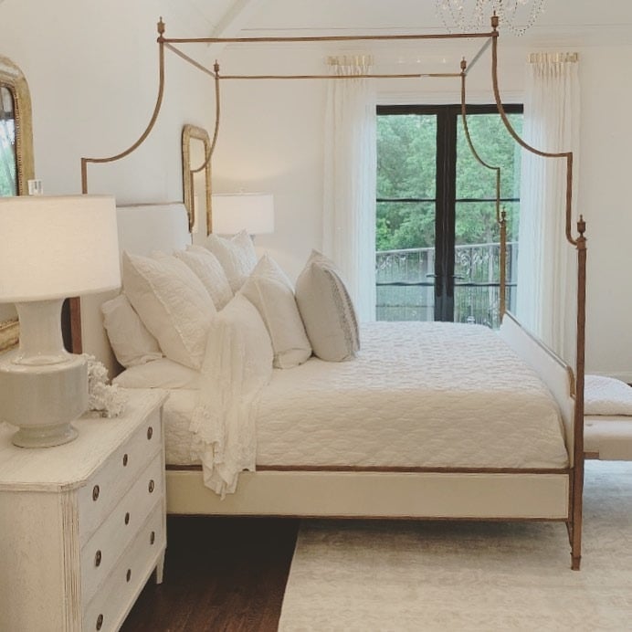 16. Cream White and Antique Gold Canopy Bedroom - white and gold bedroom ideas