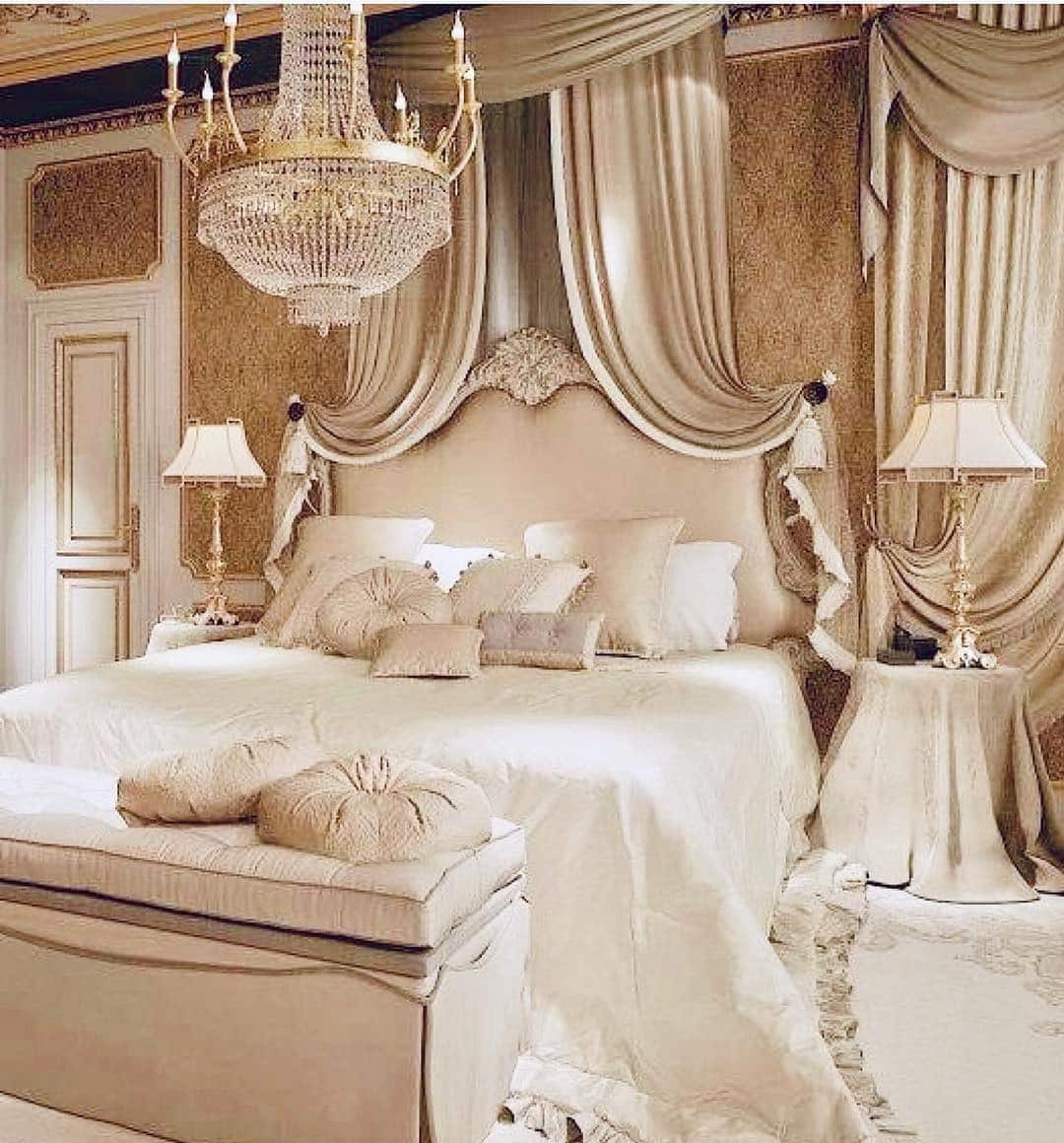19. Classic White and Gold Luxury Bedroom - white and gold bedroom ideas