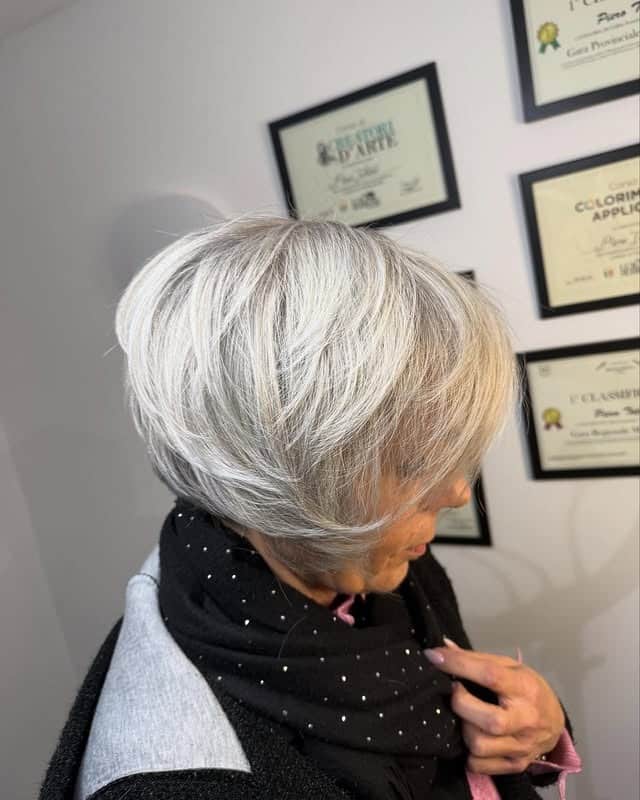 9. Silver Layered Long Pixie Bob - Long Pixie Haircuts