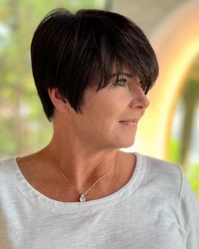 10. Deep Brunette Side-Fringe Pixie - Long Pixie Haircuts
