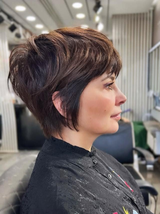 12. Layered Chestnut Long Pixie Cut - Long Pixie Haircuts