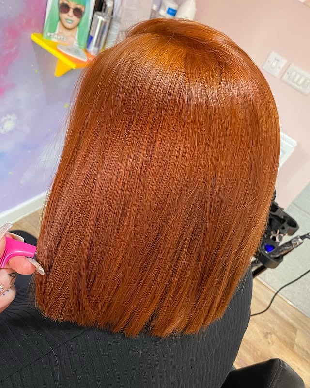 2. Sleek Copper Blunt Lob - Shoulder Length Lob