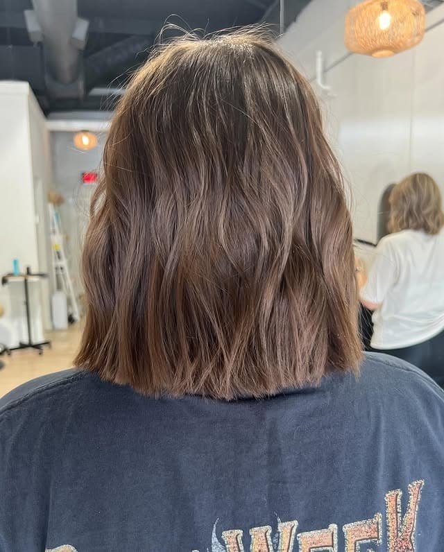 3. Soft Brunette Wavy Lob - Shoulder Length Lob