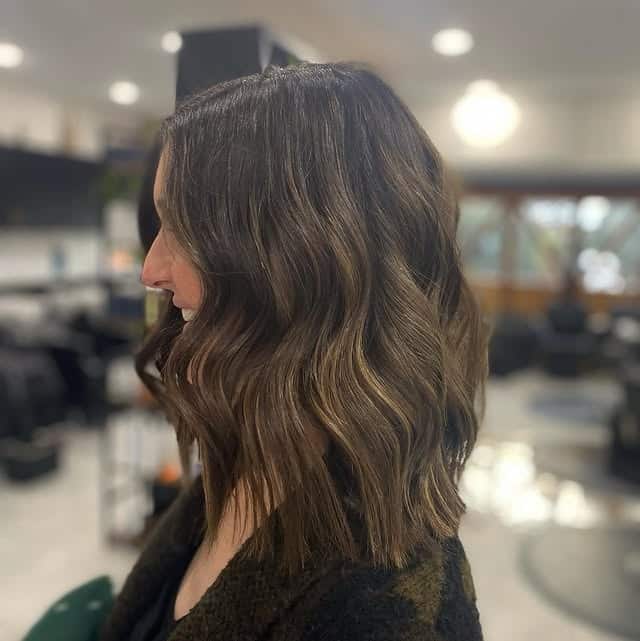 8. Chocolate Brown Beach Wave Lob - Shoulder Length Lob