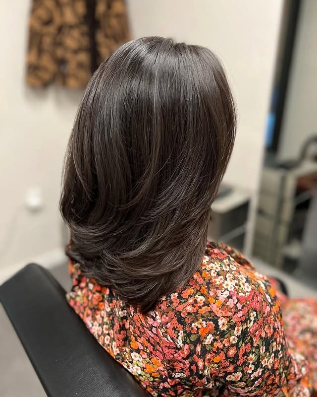14. Sleek Espresso Layered Lob - Shoulder Length Lob