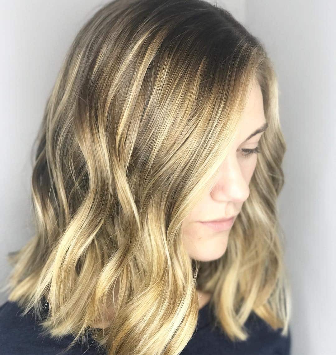 16. Beige Blonde Beach Wave Lob - Shoulder Length Lob