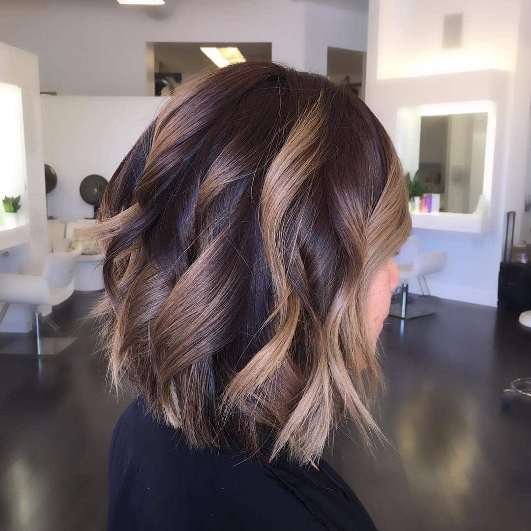 18. Dimensional Brunette Wavy Lob - Shoulder Length Lob