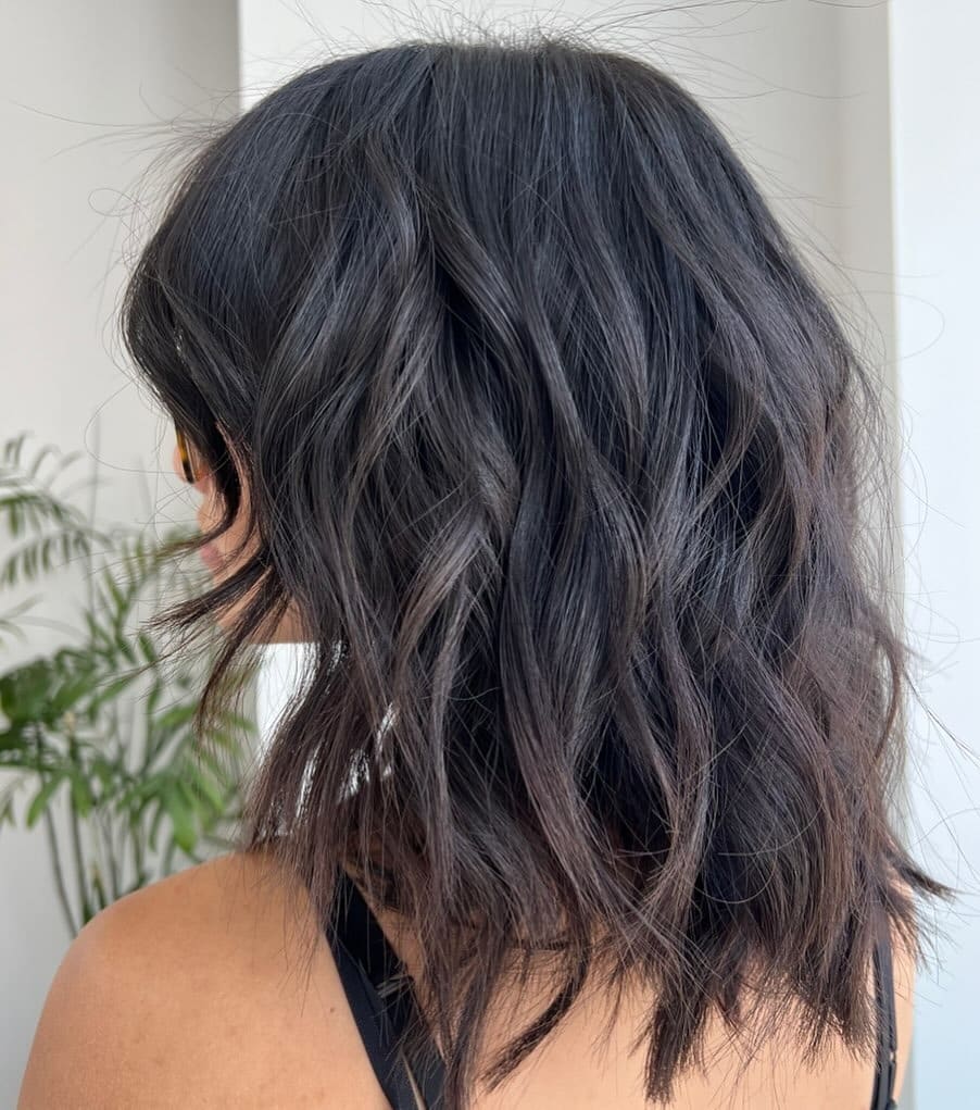 20. Tousled Midnight Black Lob - Shoulder Length Lob
