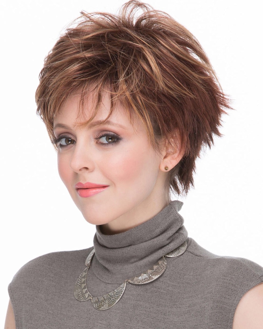 5. Textured Razor Pixie in Auburn Brown with Caramel Highlights - Short Layered Wispy Haircuts