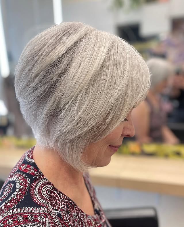 10. Angled Precision Bob in Silver Gray - Short Layered Wispy Haircuts