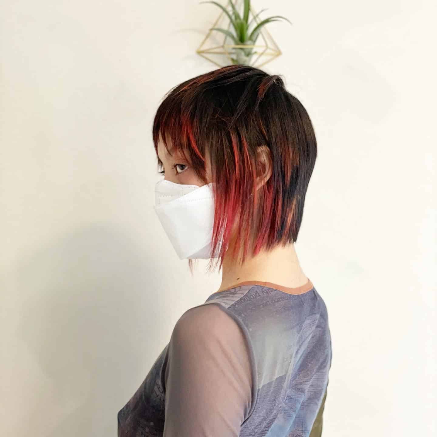 13. Edgy Layered Pixie Mullet in Black and Crimson Red - Short Layered Wispy Haircuts