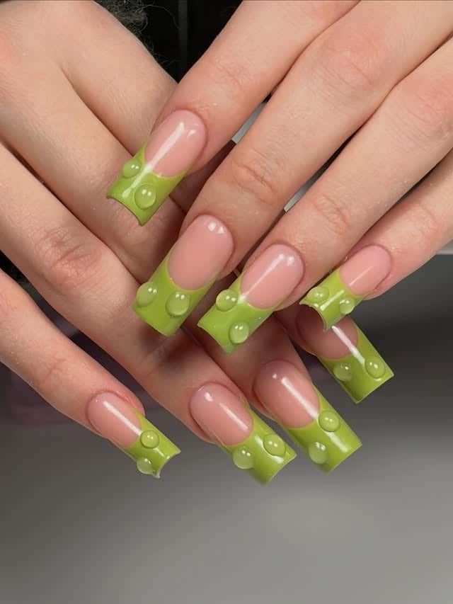 2. Lime Green Bubble French Tip Nails - green nail ideas