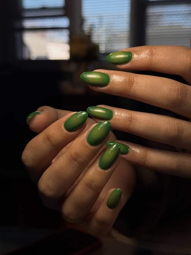 7. Matte Olive Green Almond Nails - green nail ideas