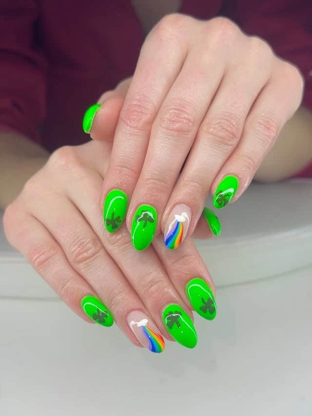 13. Neon Green St. Patrick’s Day Nails - green nail ideas