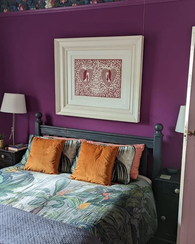 2. Rich Plum Bedroom With Botanical Accents - purple bedroom ideas