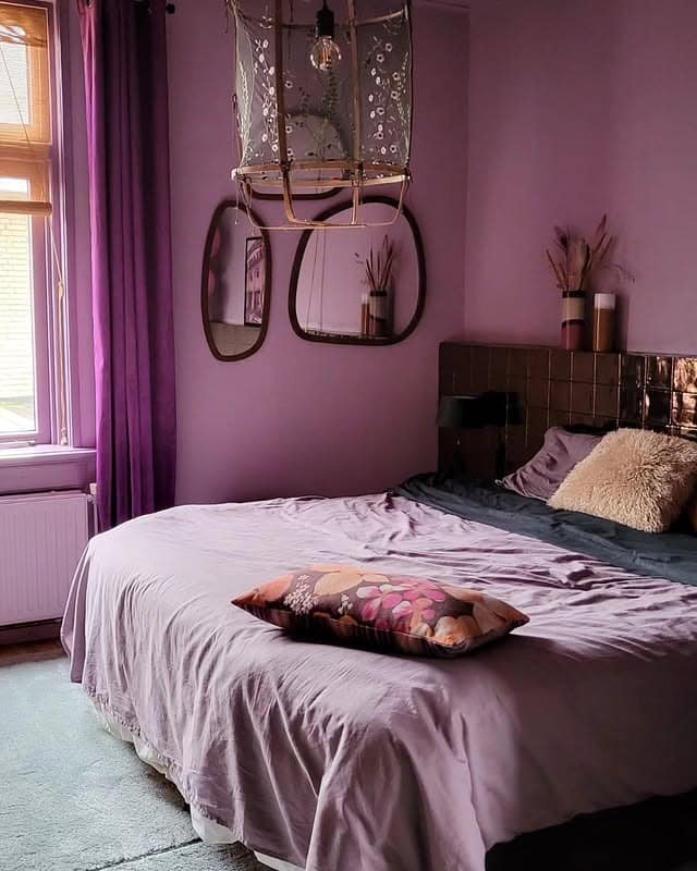 4. Dusty Purple Bedroom With Vintage Charm - purple bedroom ideas