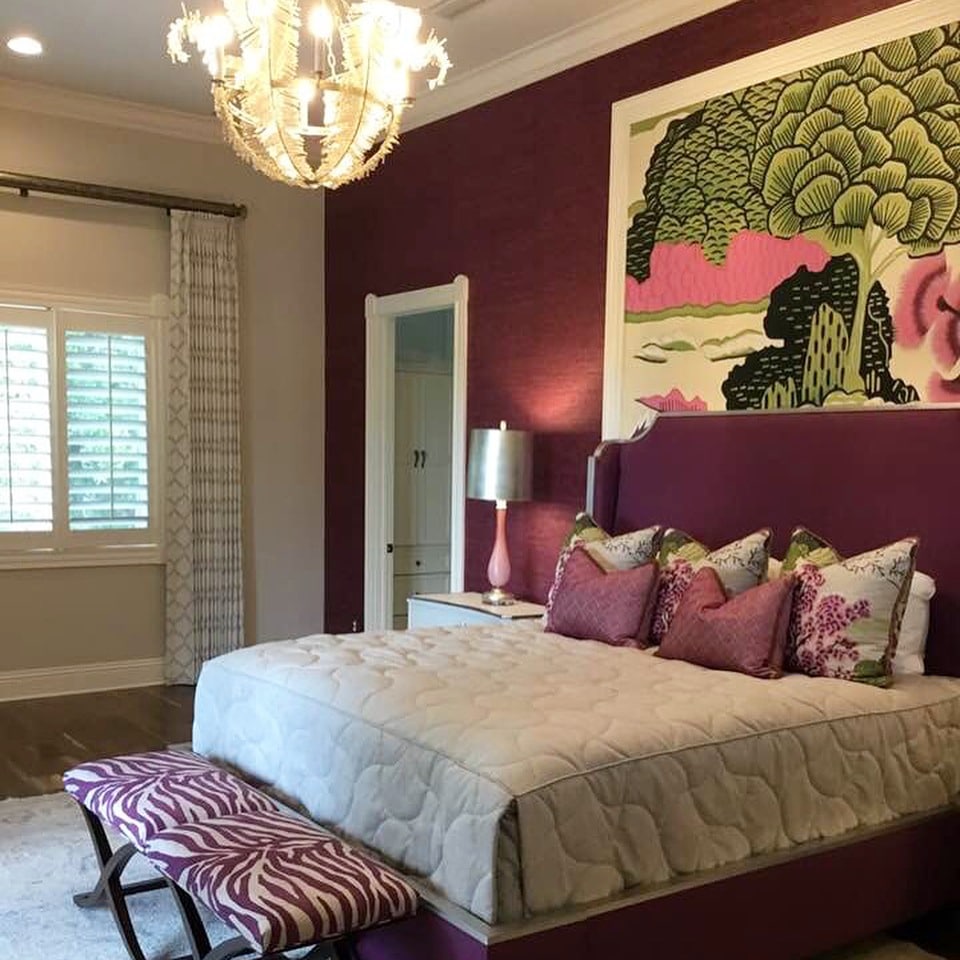 8. Burgundy Purple Bedroom With Statement Art - purple bedroom ideas