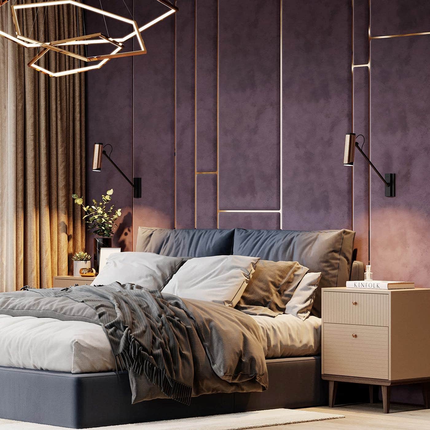 12. Mauve and Gold Contemporary Bedroom Idea - purple bedroom ideas