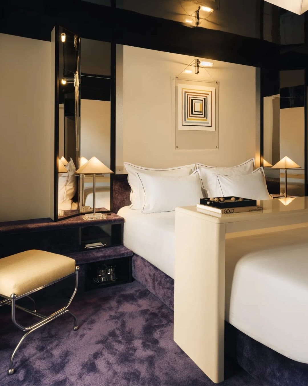 14. Purple and Cream Boutique Hotel Bedroom - purple bedroom ideas