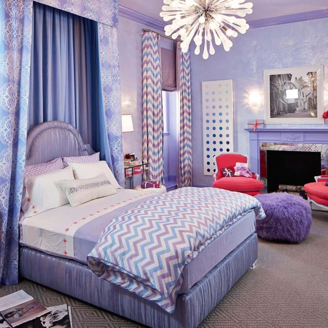 19. Playful Lilac Bedroom With Pattern Mixing - purple bedroom ideas