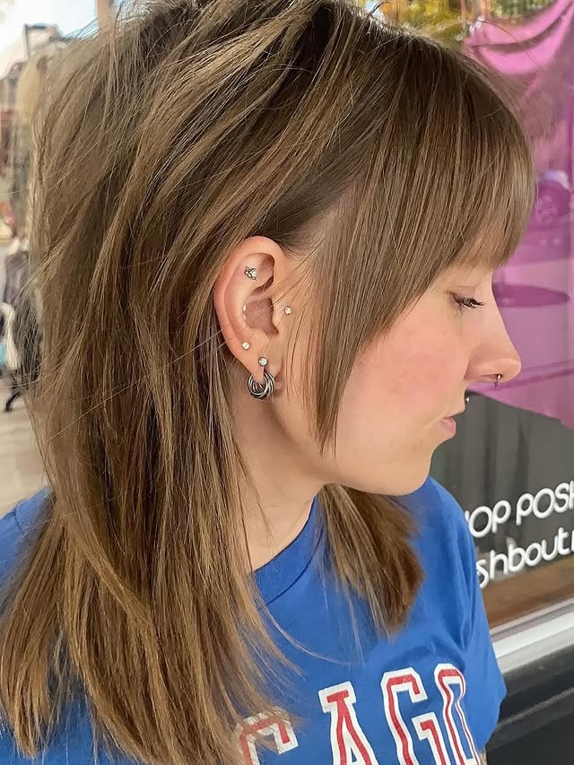 15. Textured Feather Mullet in Golden Brown - Feather Haircuts For Women