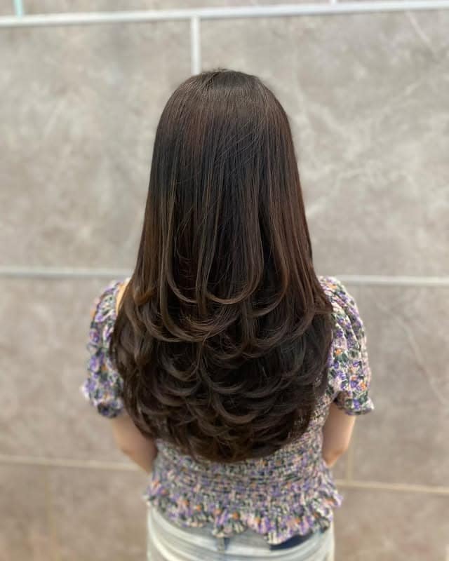 18. Long U-Shaped Feather Cut in Espresso Brown - Feather Haircuts For Women