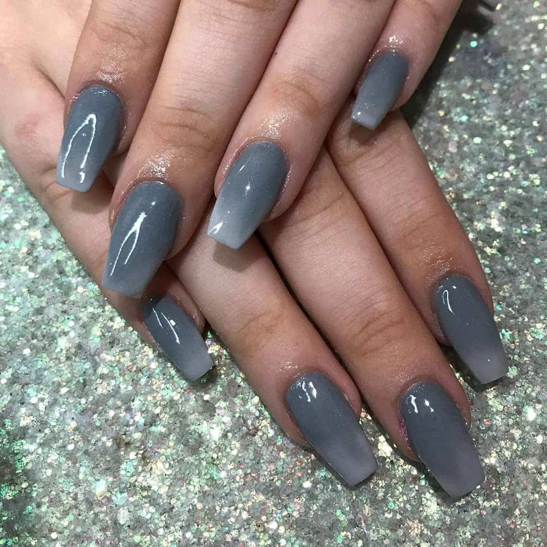 2. Ombre Grey Coffin Nail Design - grey coffin nail ideas