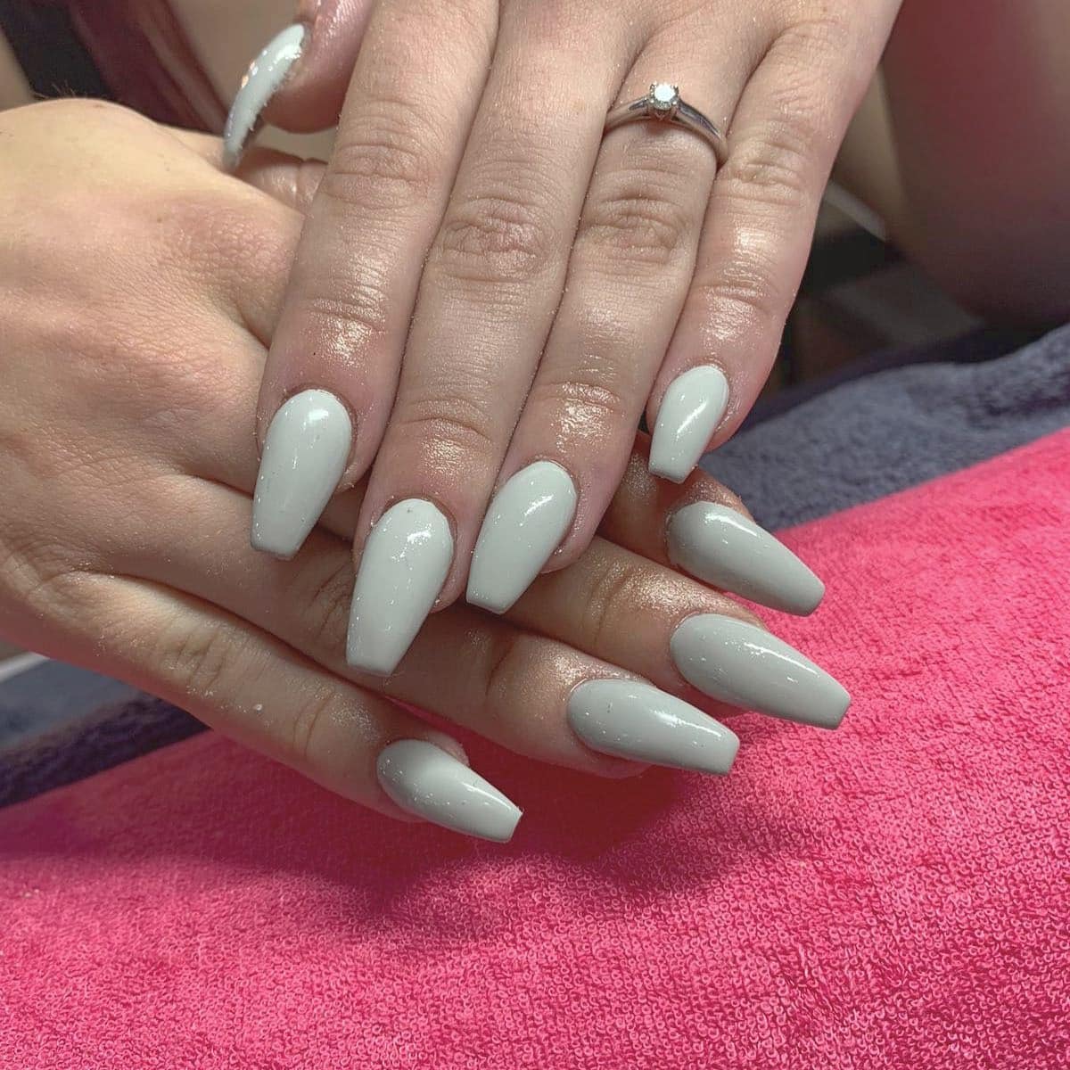 4. Soft Dove Grey Coffin Nails - grey coffin nail ideas