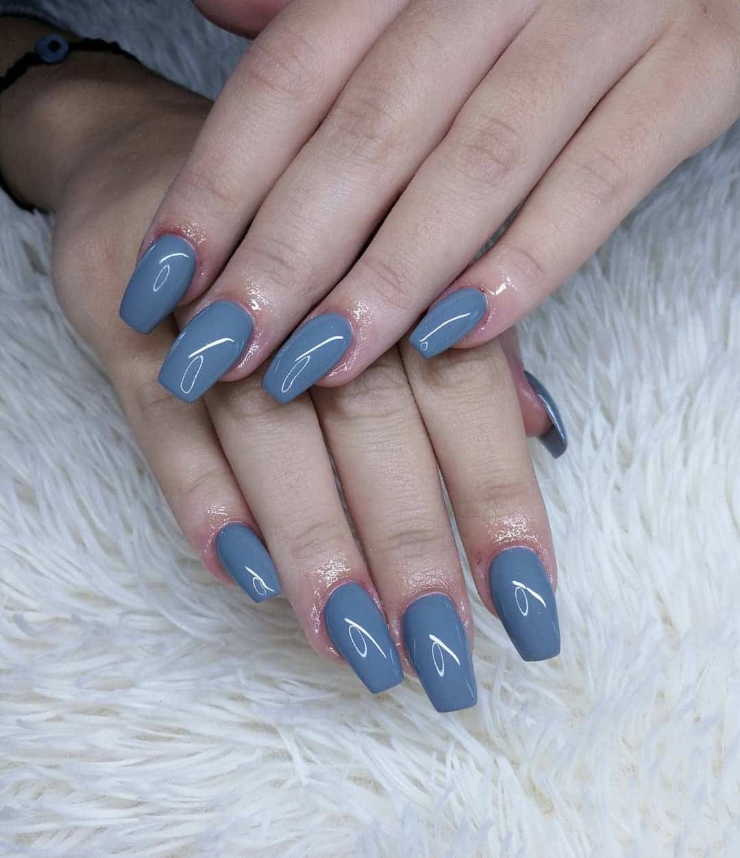 7. Glossy Steel Grey Coffin Nails - grey coffin nail ideas